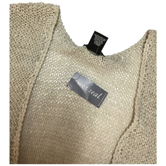 New Wet Seal Sweater Vest Womens XL Fringe Crochet Boho Festival Hippie Oatmeal - Picture 9 of 10